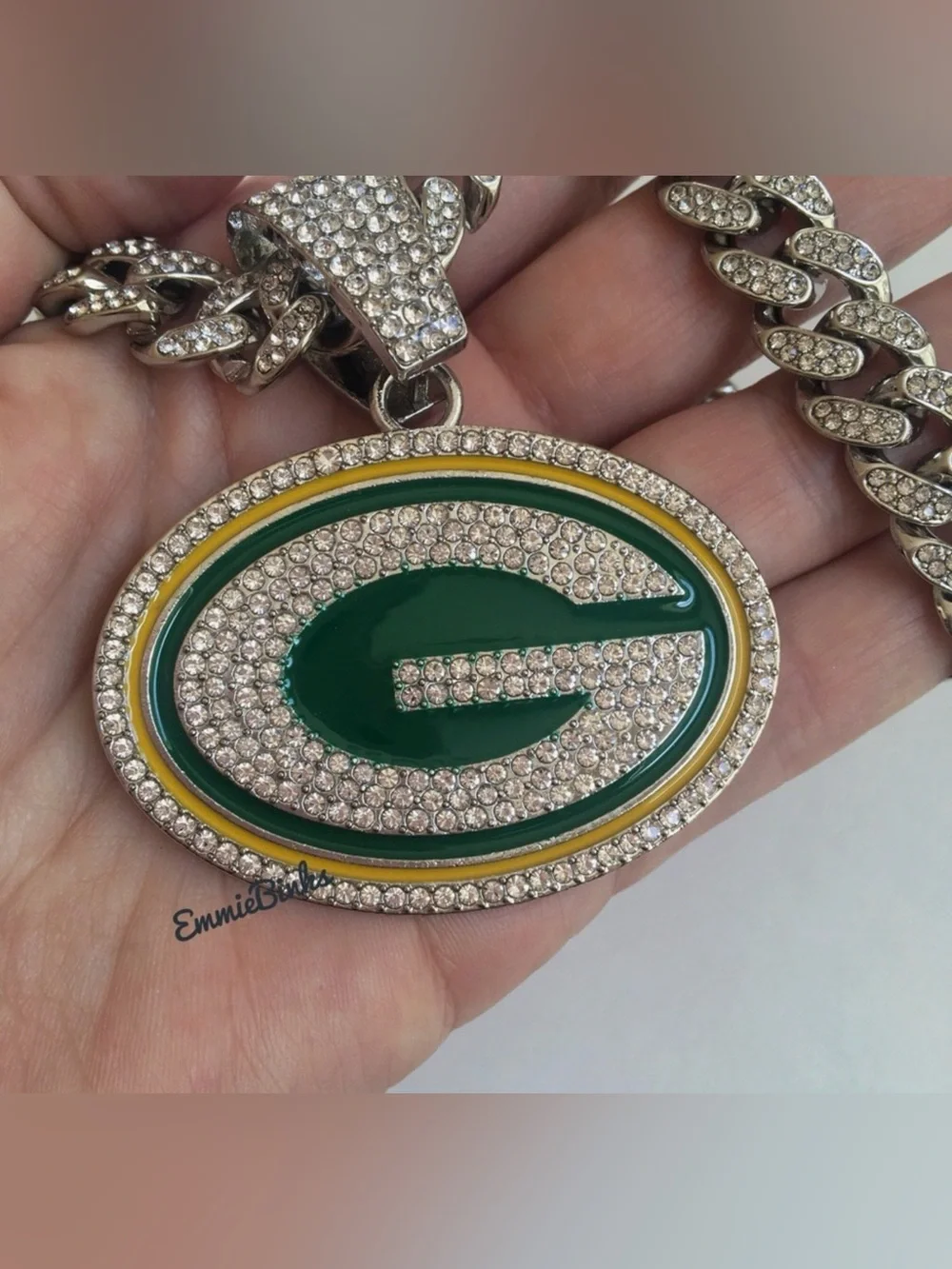New Green Bay Packers Football Iced Out Chain Necklace